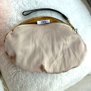 Zara beige satin clutch